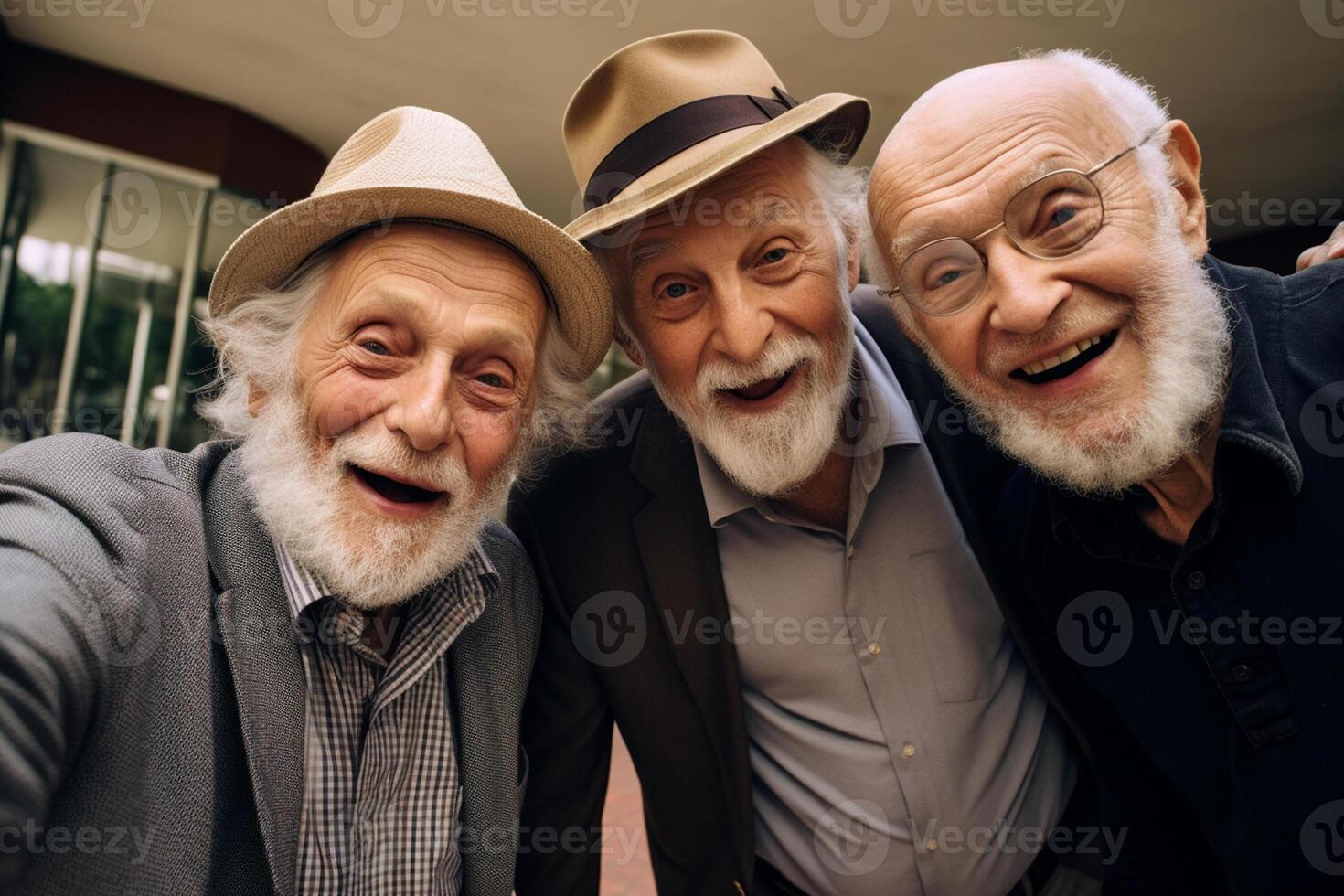 AI generated a group of older men friendship bokeh style background with Generated AI photo