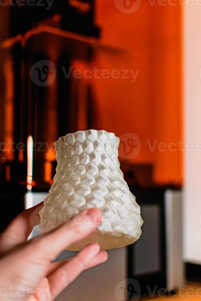Resin 3d printed vase, detail and precision with a sla 3d printer photo