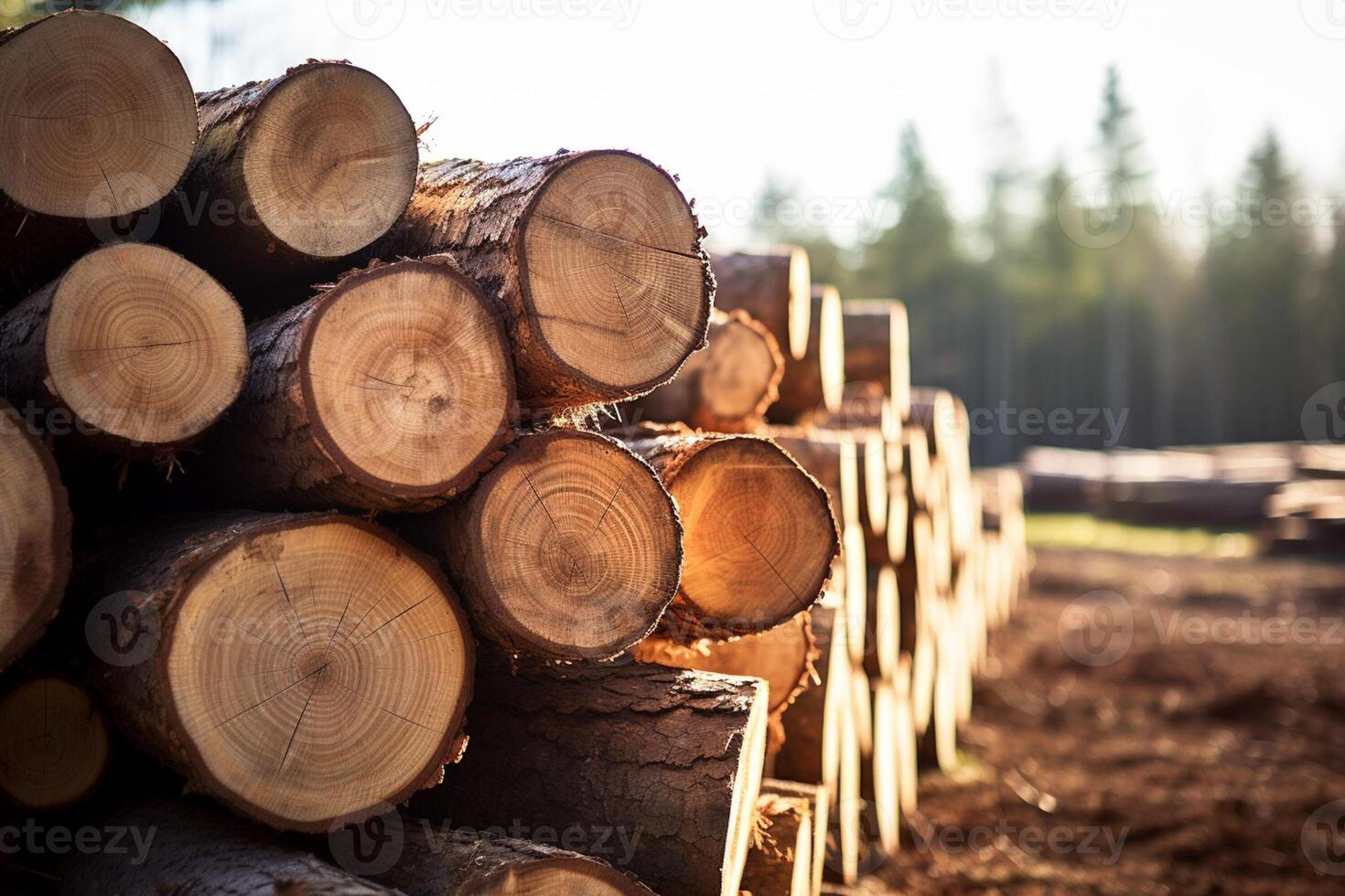 AI generated a pile of logs at the wild bokeh style background with Generative AI photo