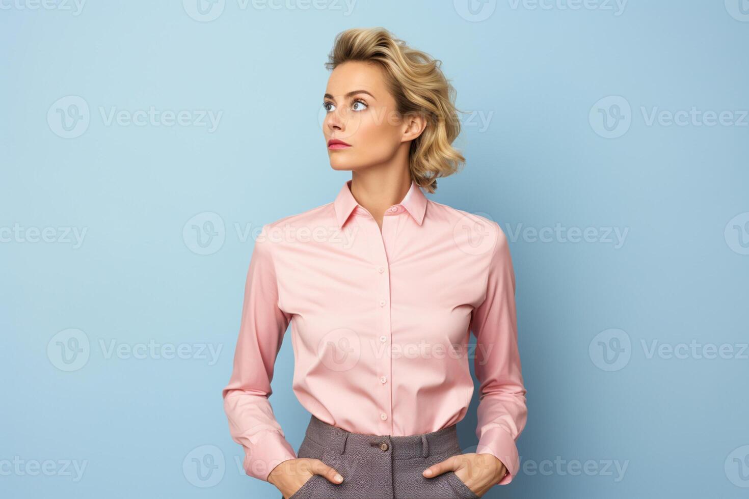 AI generated businesswoman looking on copy space with generative ai photo