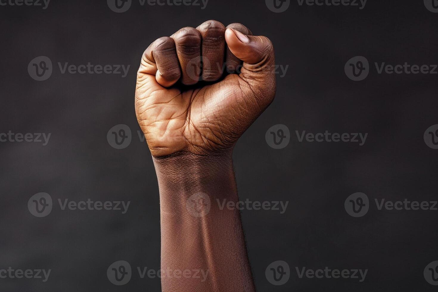 AI generated black skin hand raised fist with generative ai photo