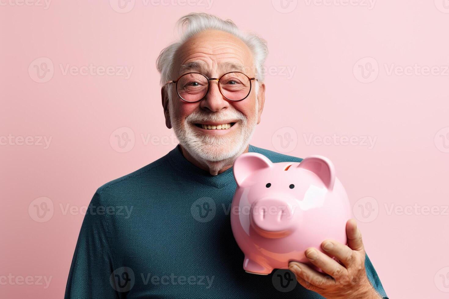 AI generated old man holding piggy bank with generative ai photo