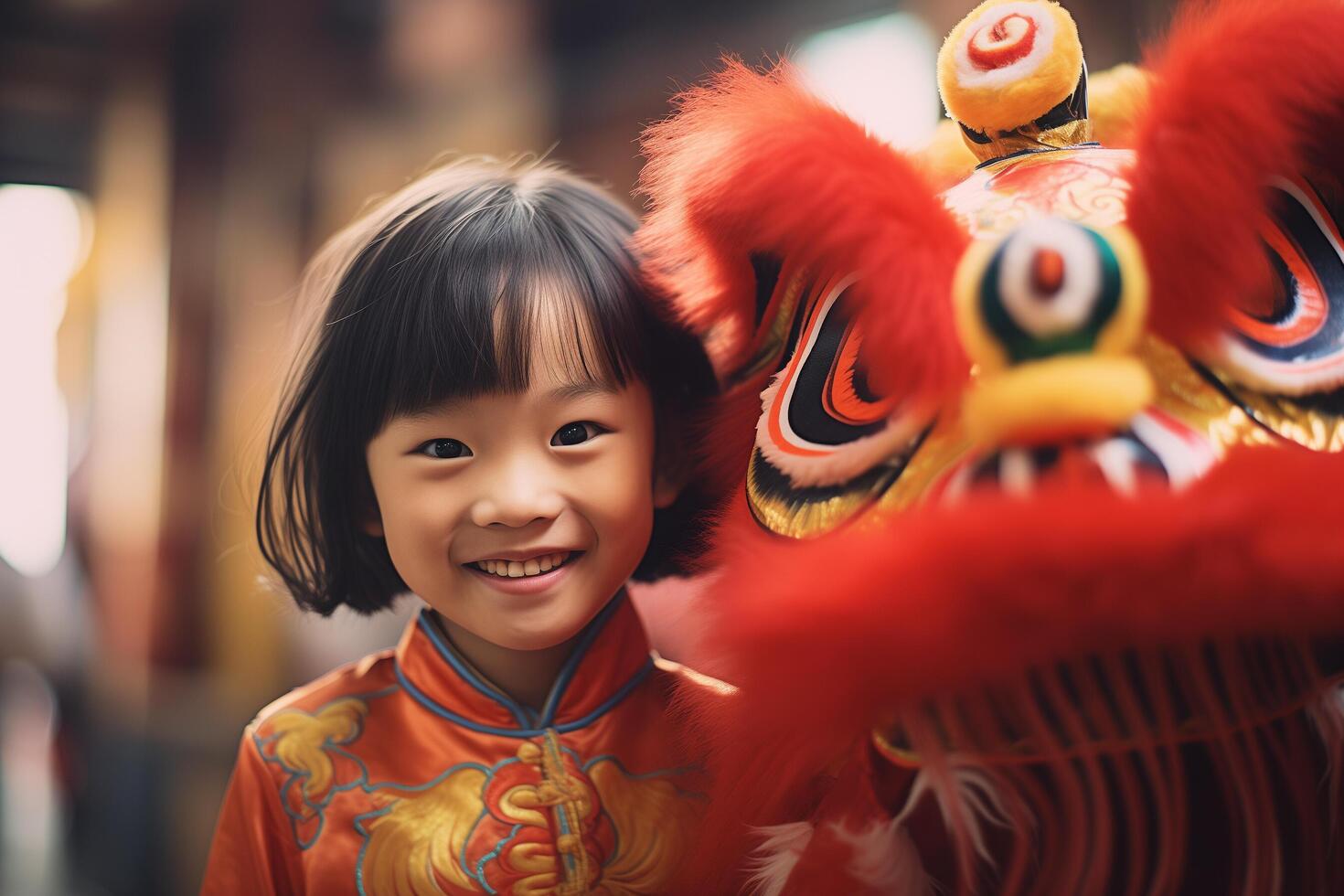 ai generado chino continuar danza con joven niña niño bokeh estilo antecedentes con generativo ai foto