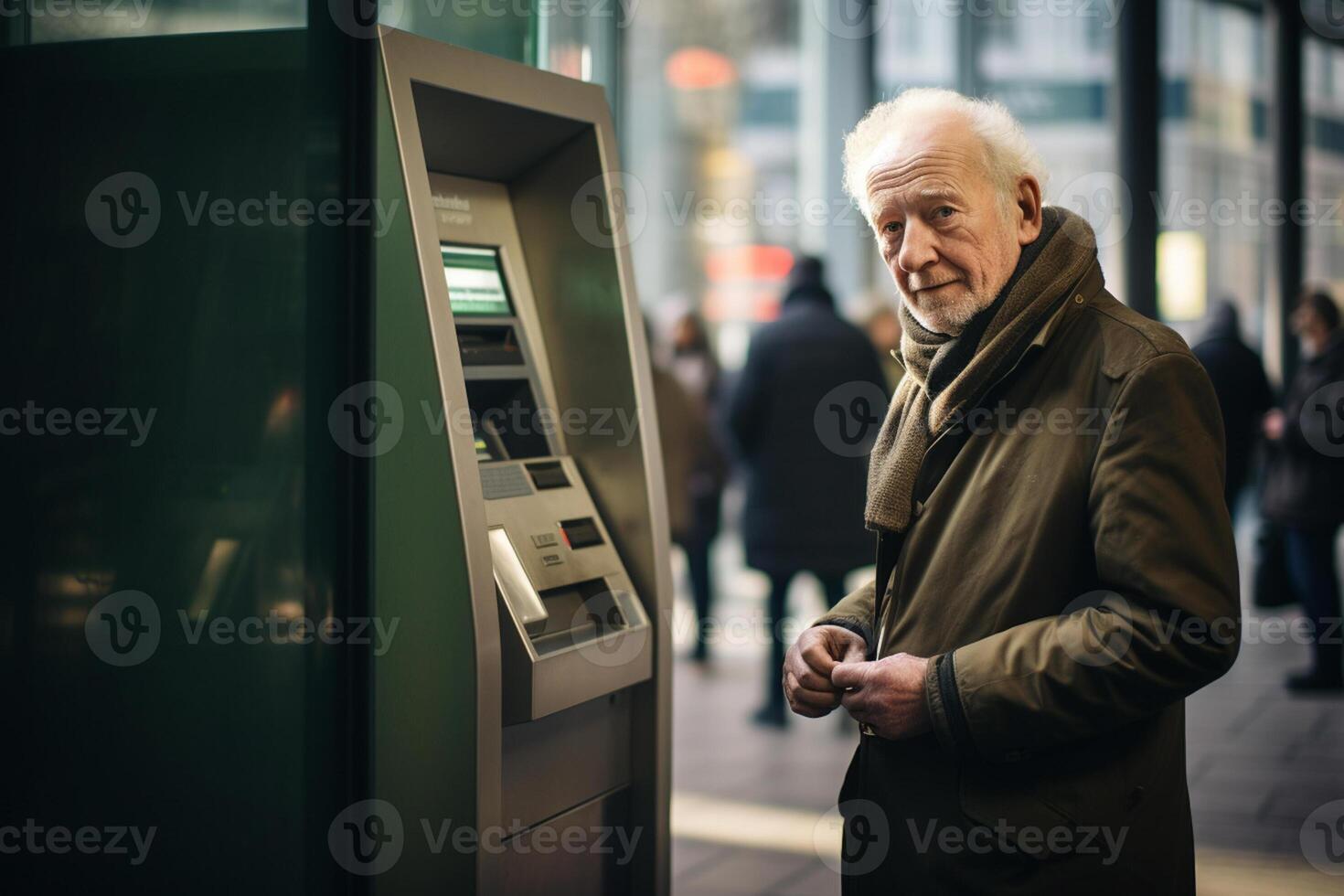 AI generated an old man using an atm machine with generative ai photo