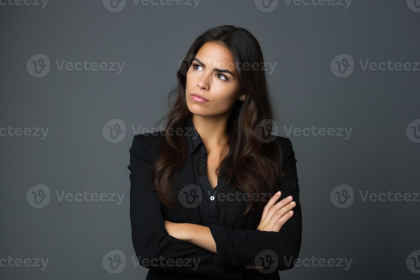 AI generated businesswoman looking on copy space with generative ai photo