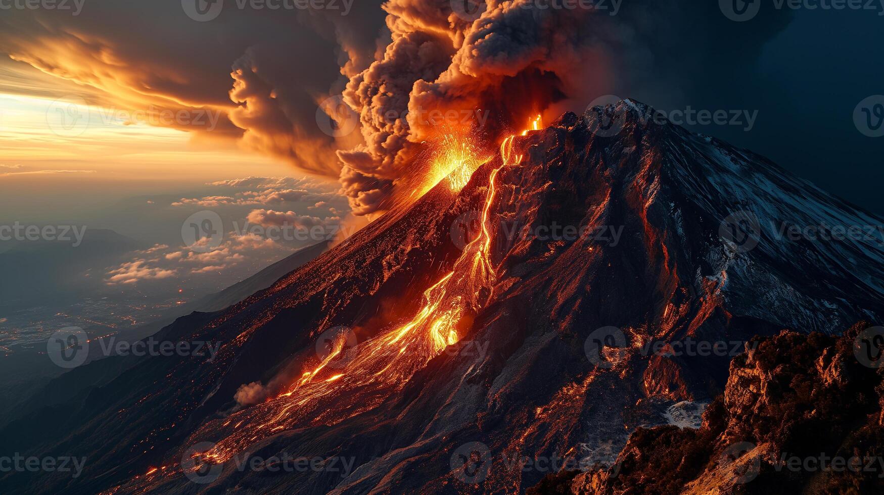 AI generated Apocalyptic vision of a volcano erupting photo
