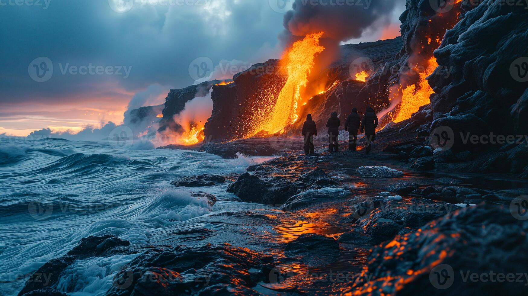 AI generated Apocalyptic vision of a volcano erupting photo