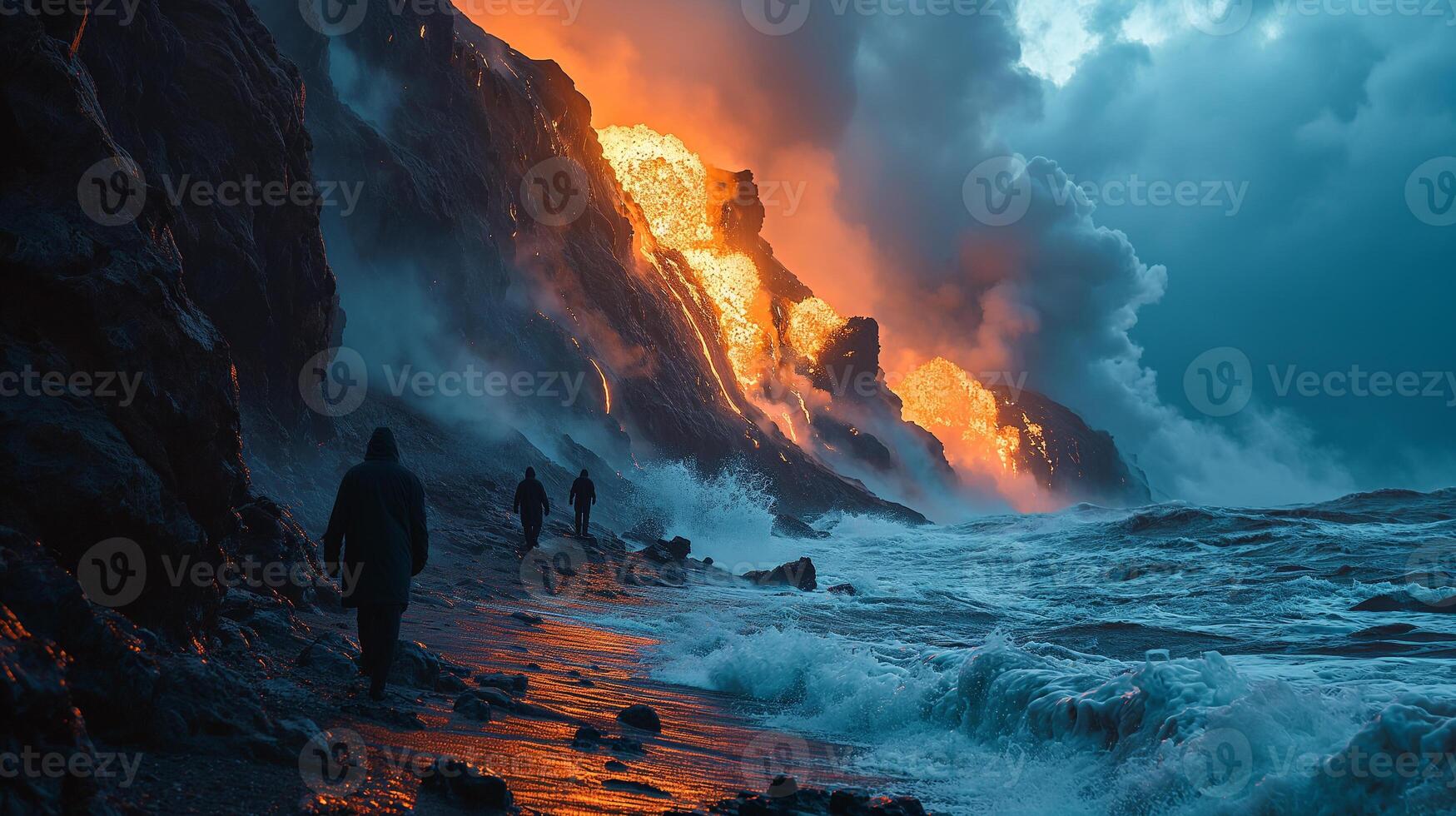 AI generated Apocalyptic vision of a volcano erupting photo
