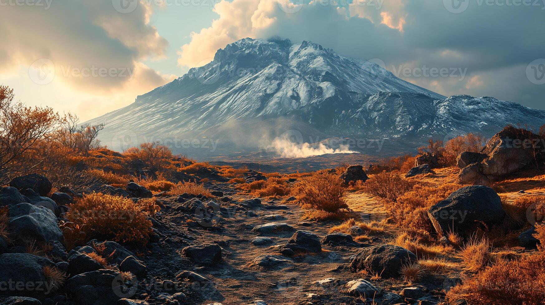 AI generated Apocalyptic vision of a volcano erupting photo