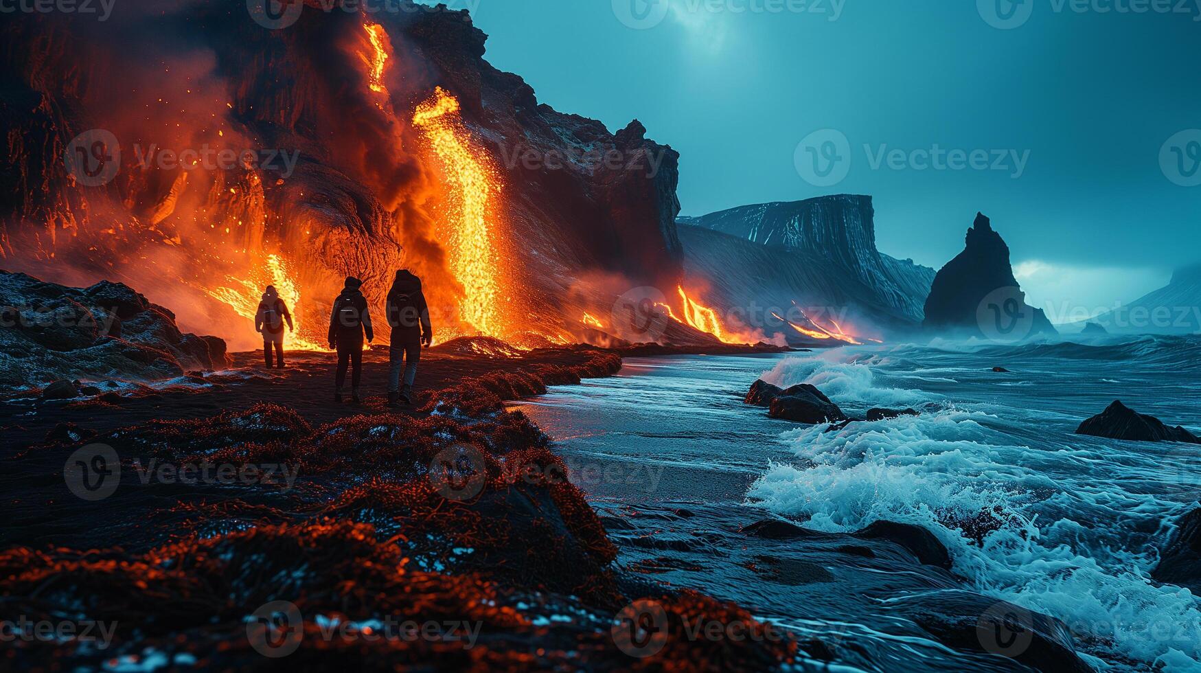 AI generated Apocalyptic vision of a volcano erupting photo