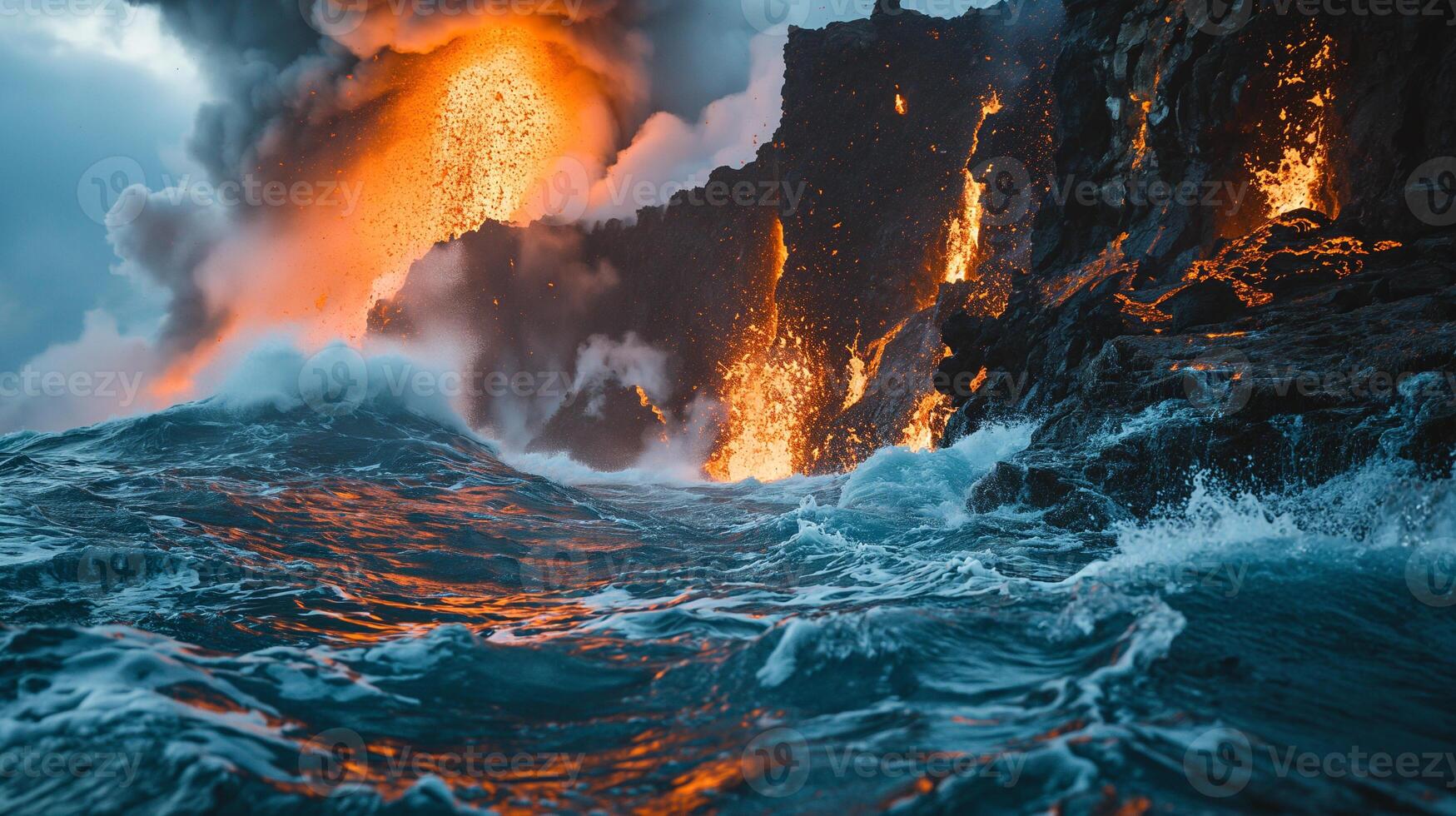 ai generado apocalíptico visión de un volcán en erupción foto