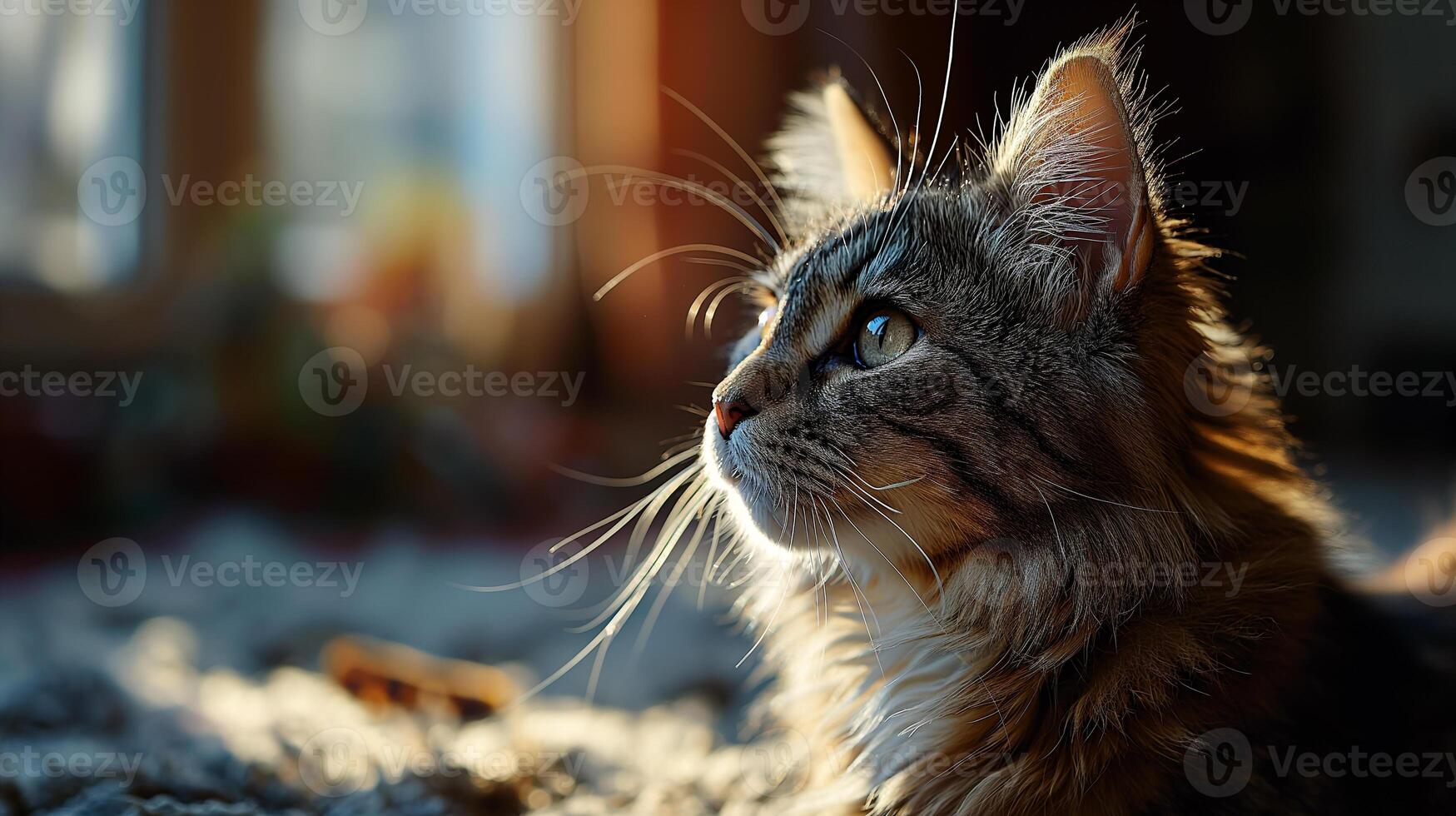 AI generated A portrait of an adorable fluffy kitten, butterfly resting on its nose, emerald eyes focused photo