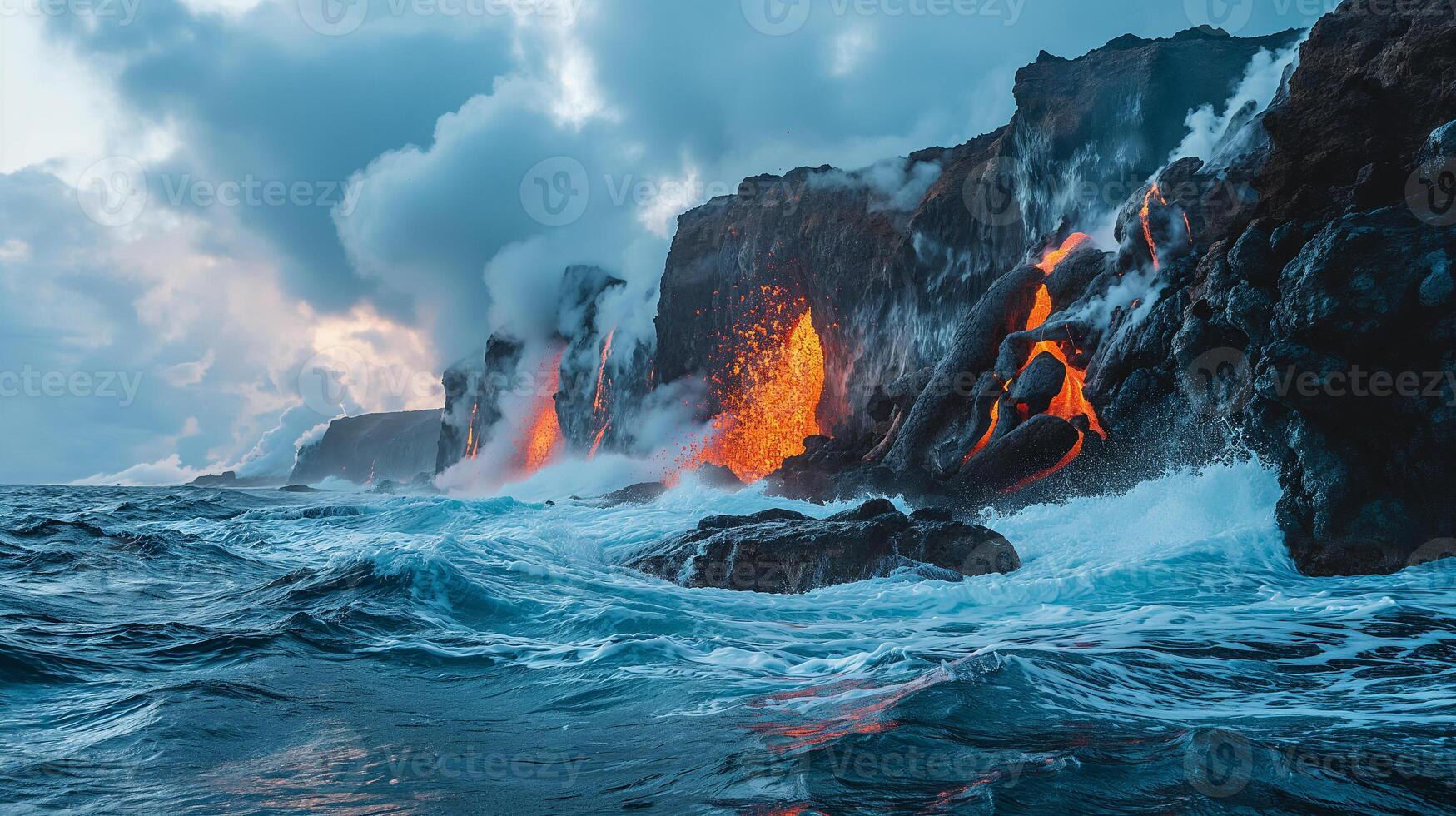 AI generated Apocalyptic vision of a volcano erupting photo