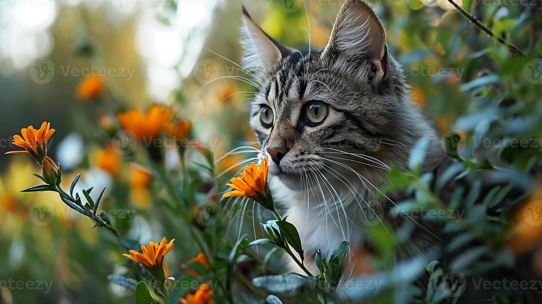 AI generated A portrait of an adorable fluffy kitten, butterfly resting on its nose, emerald eyes focused photo