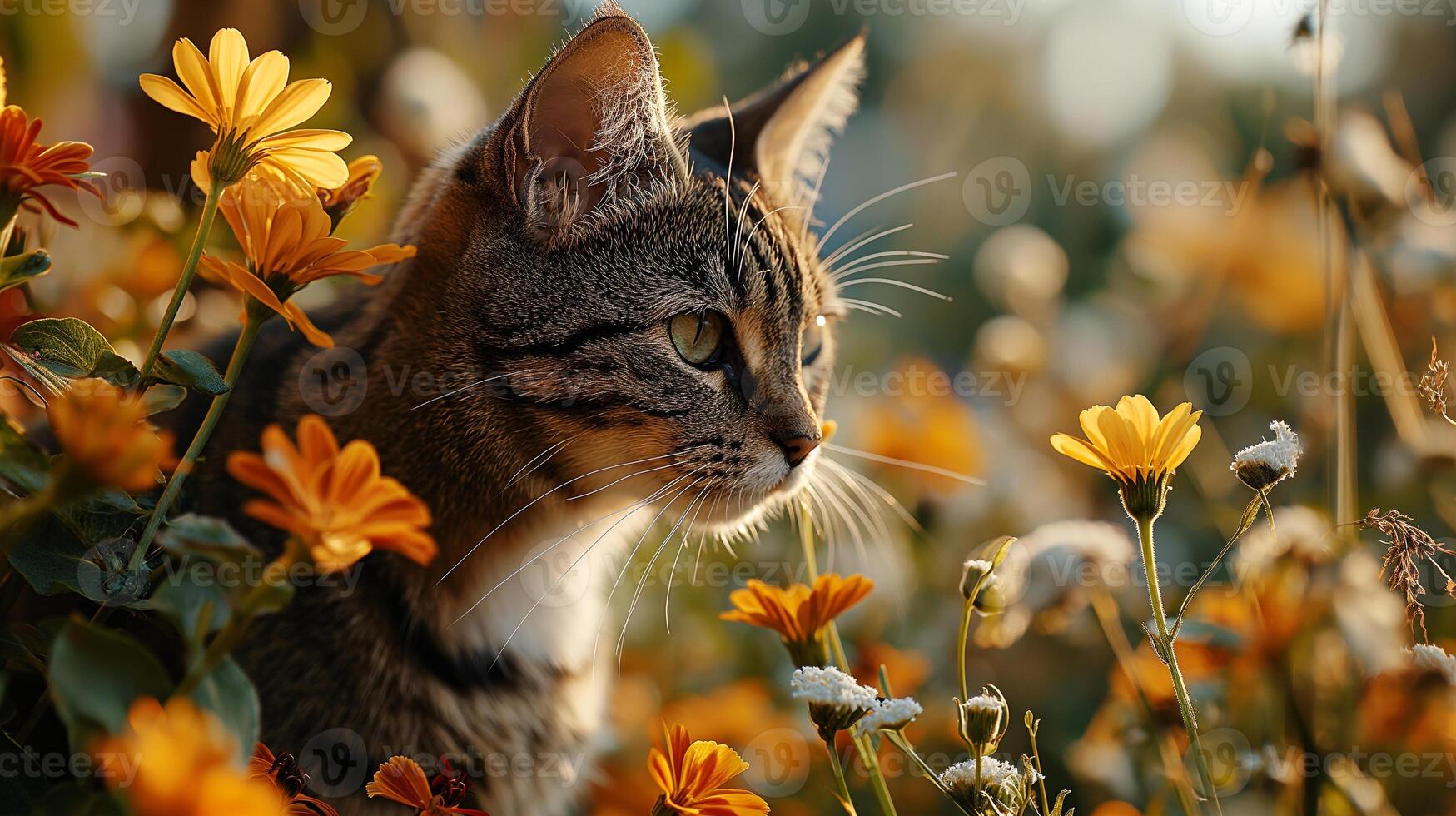 AI generated A portrait of an adorable fluffy kitten, butterfly resting on its nose, emerald eyes focused photo