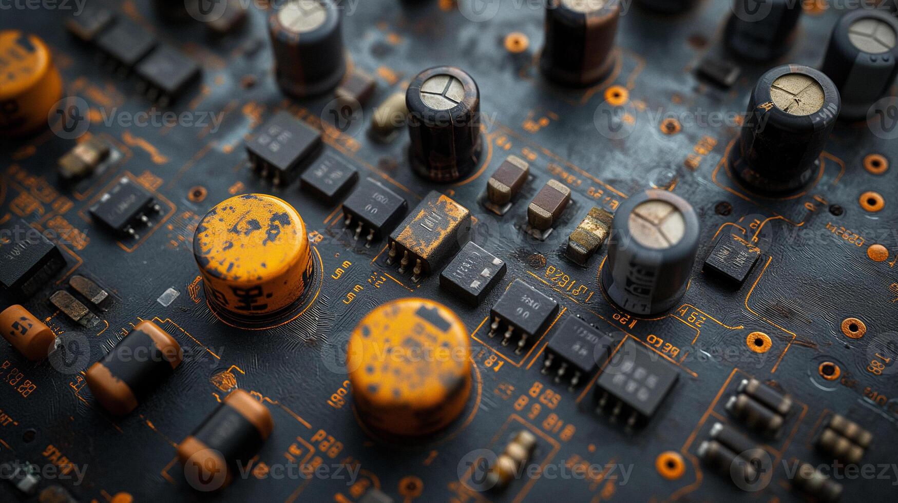 AI generated High-resolution, macro shot of a computer chip, emphasizing intricate circuit details photo