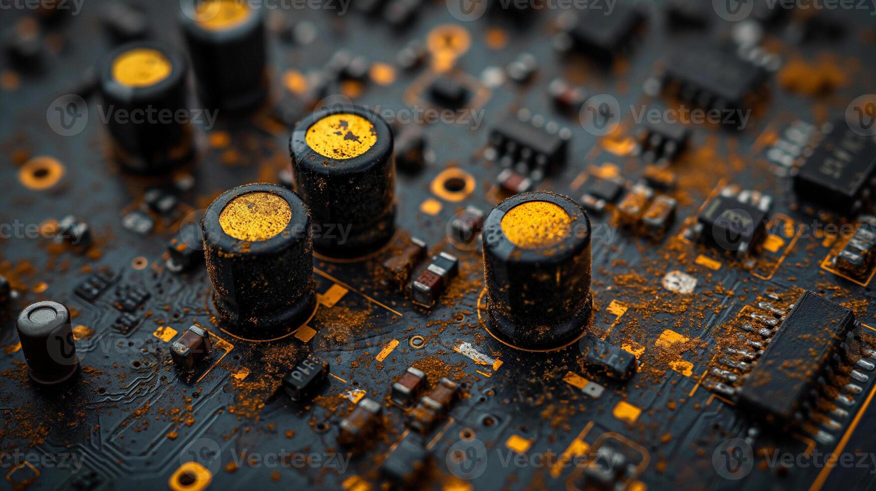 AI generated High-resolution, macro shot of a computer chip, emphasizing intricate circuit details photo