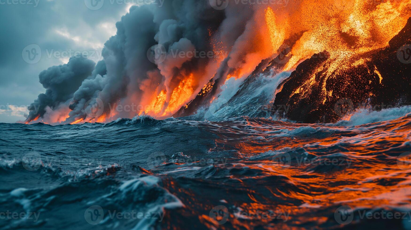 AI generated Apocalyptic vision of a volcano erupting photo