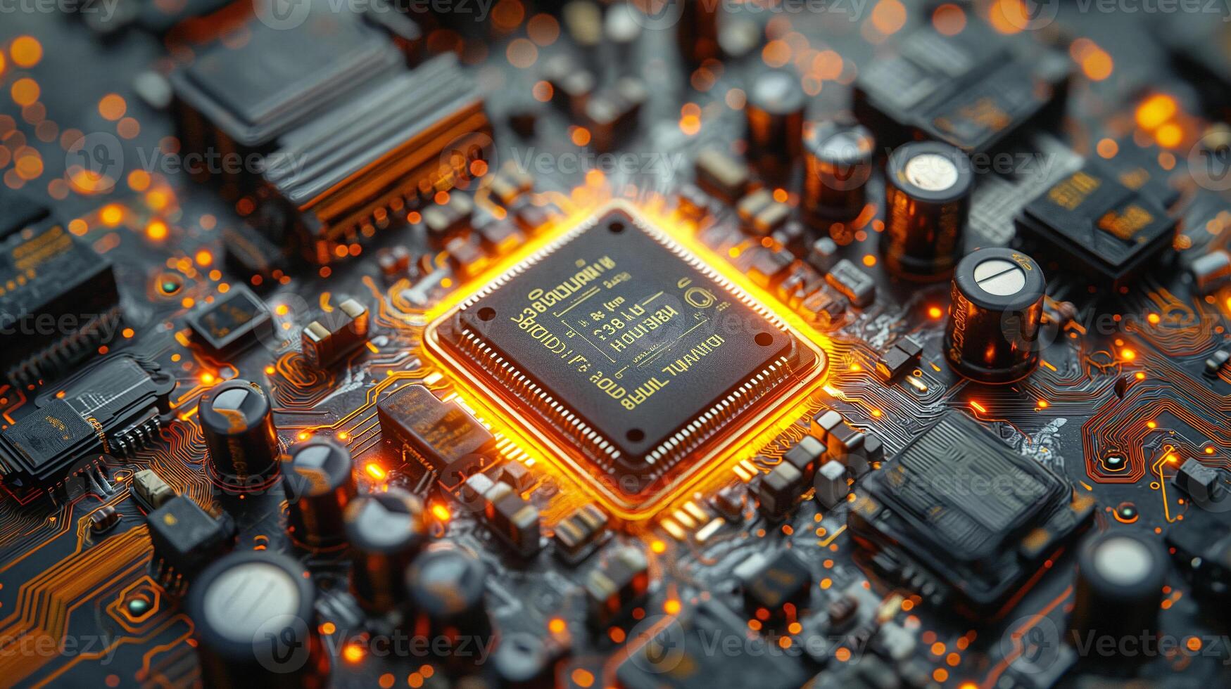 AI generated High-resolution, macro shot of a computer chip photo