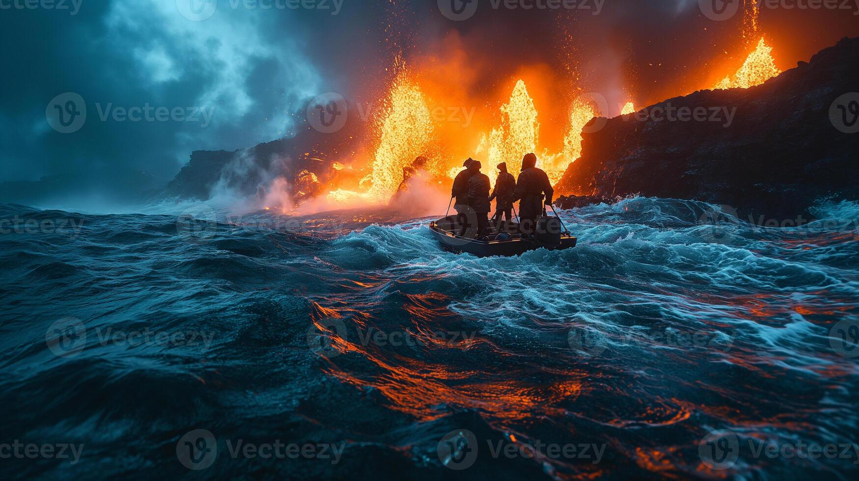 AI generated Apocalyptic vision of a volcano erupting photo