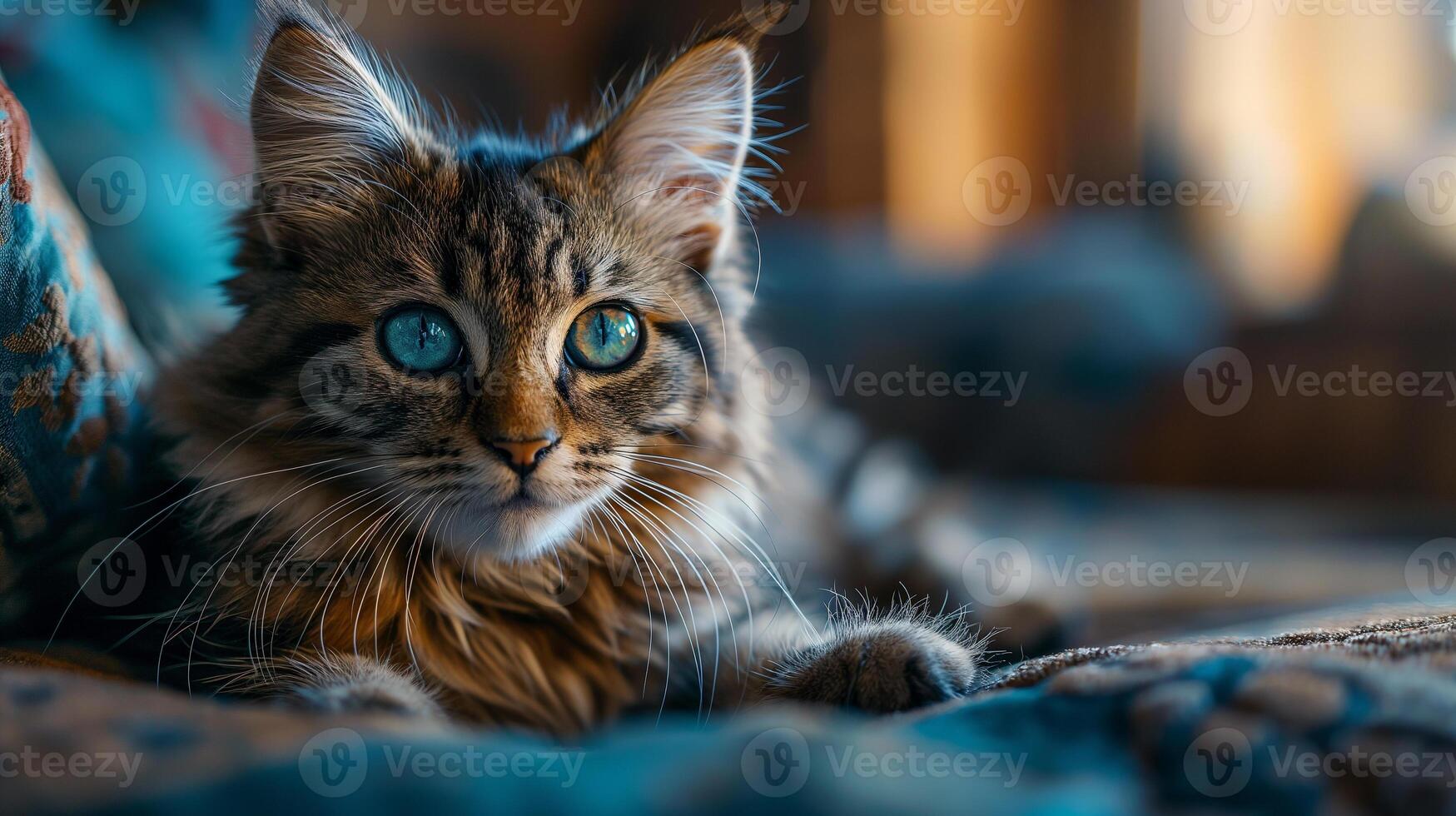 AI generated A portrait of an adorable fluffy kitten, butterfly resting on its nose, emerald eyes focused photo