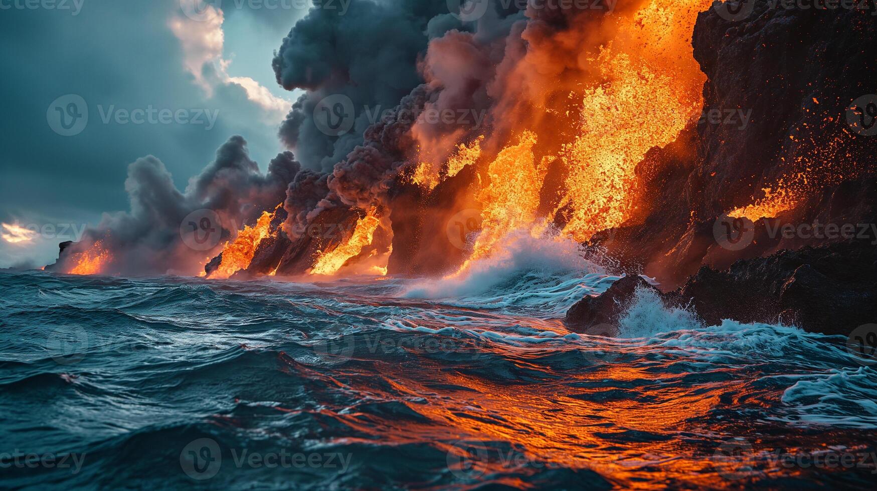 AI generated Apocalyptic vision of a volcano erupting photo