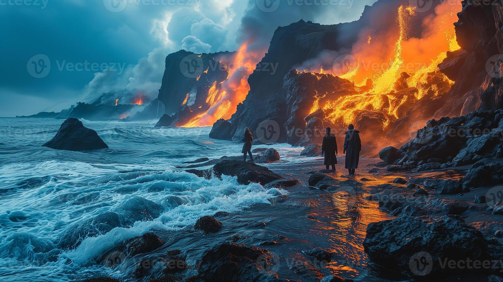 AI generated Apocalyptic vision of a volcano erupting photo