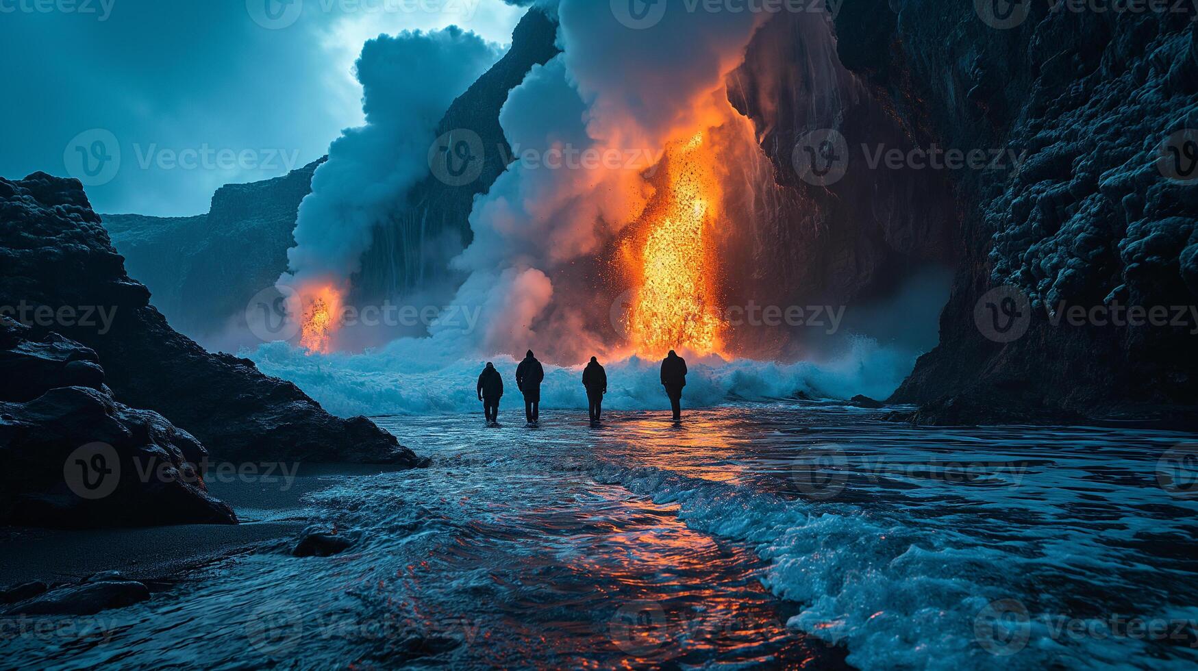AI generated Apocalyptic vision of a volcano erupting photo