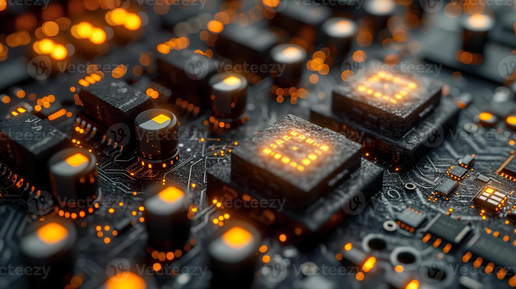 AI generated High-resolution, macro shot of a computer chip photo