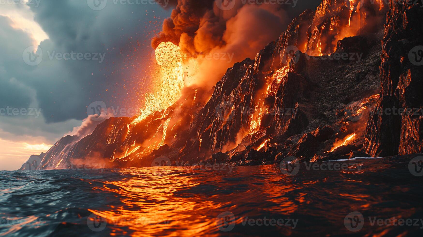 AI generated Apocalyptic vision of a volcano erupting photo