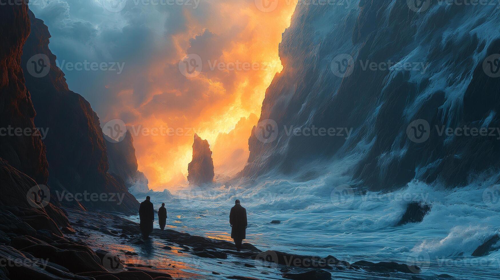 AI generated Apocalyptic vision of a volcano erupting photo