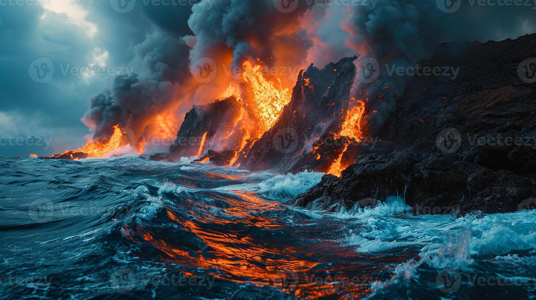 AI generated Apocalyptic vision of a volcano erupting photo