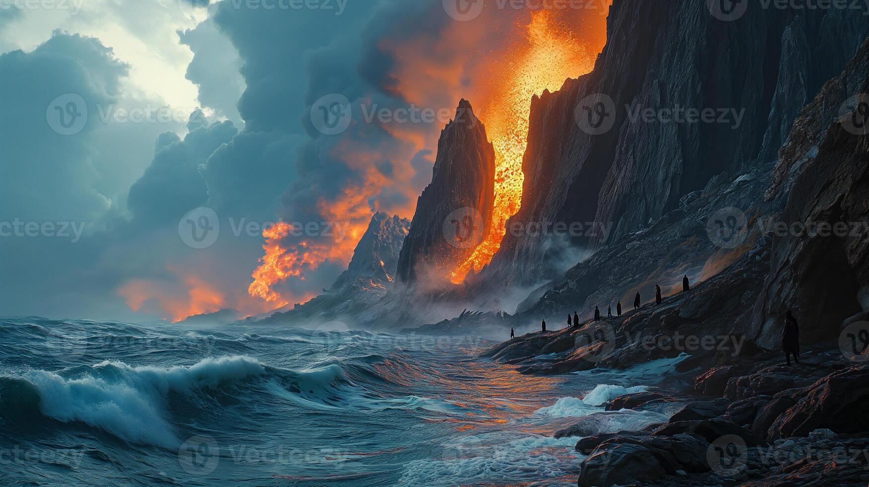AI generated Apocalyptic vision of a volcano erupting photo
