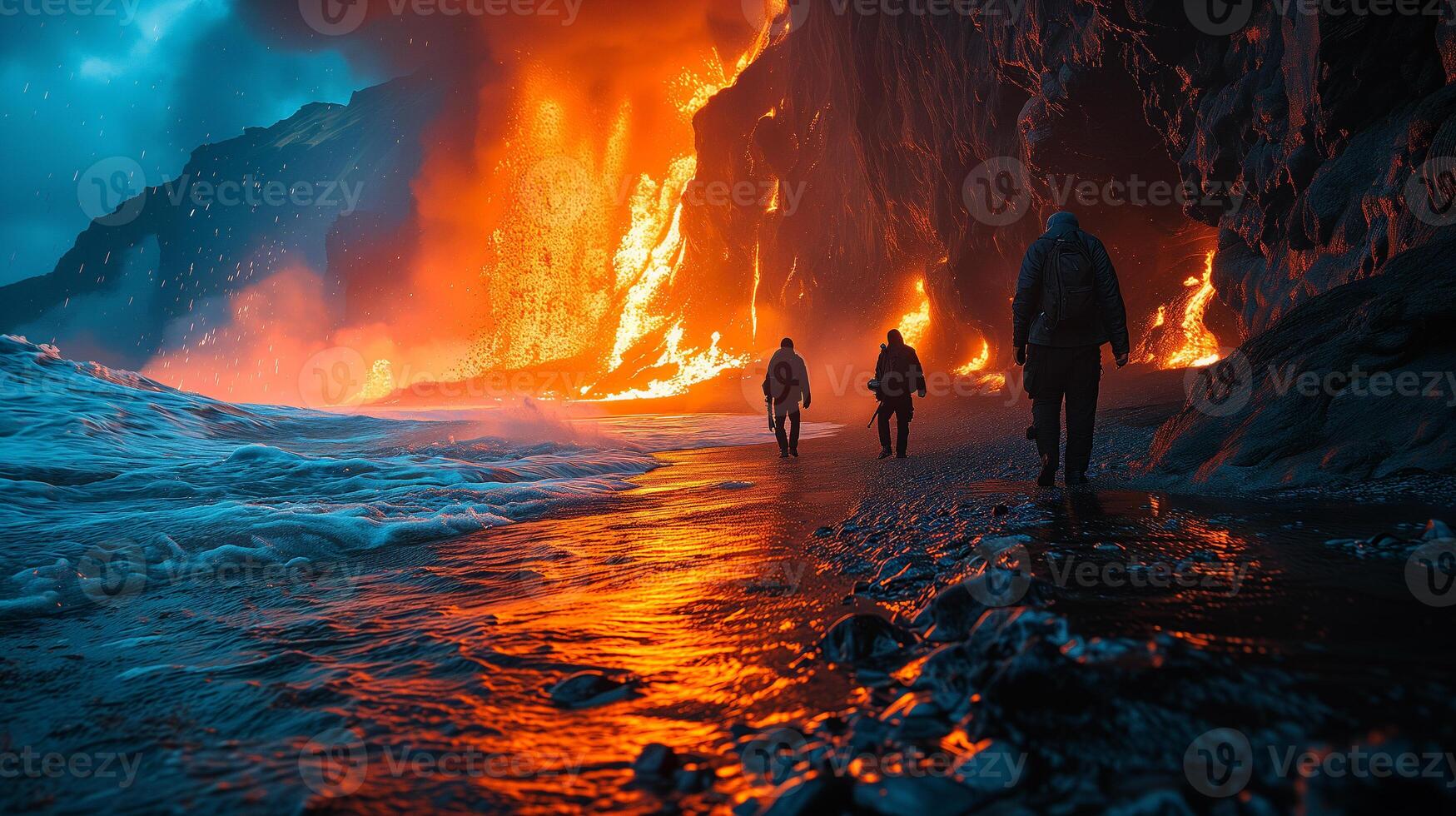 AI generated Apocalyptic vision of a volcano erupting photo