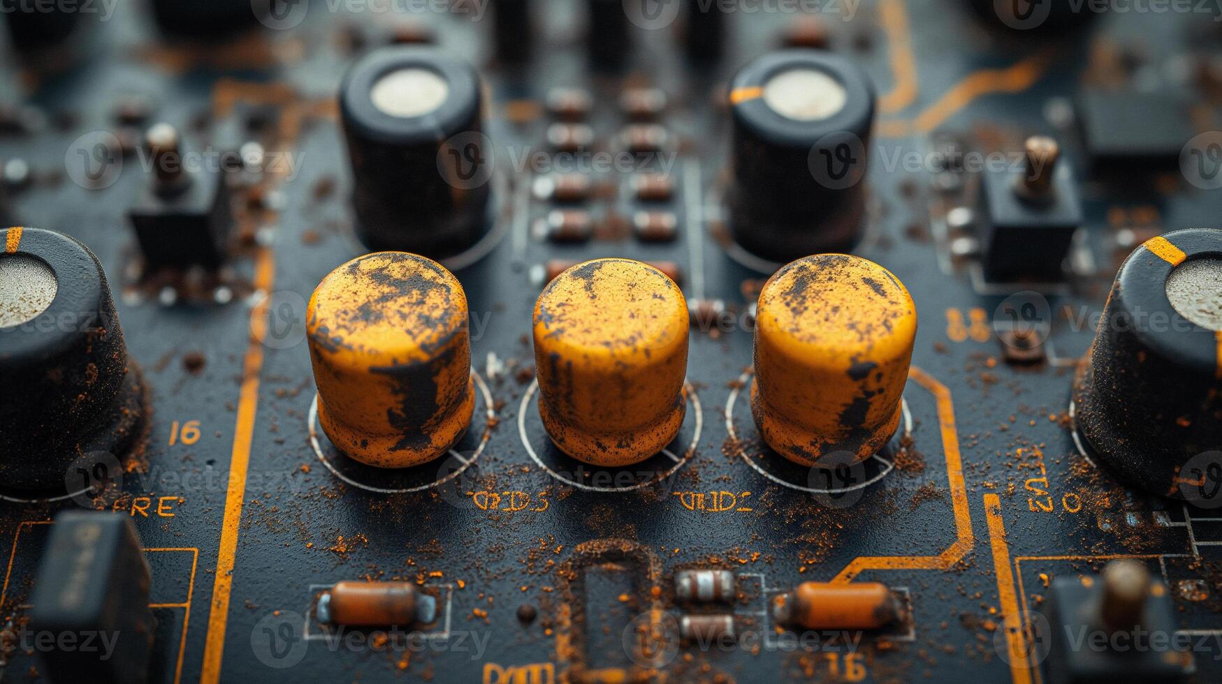 AI generated High-resolution, macro shot of a computer chip, emphasizing intricate circuit details photo