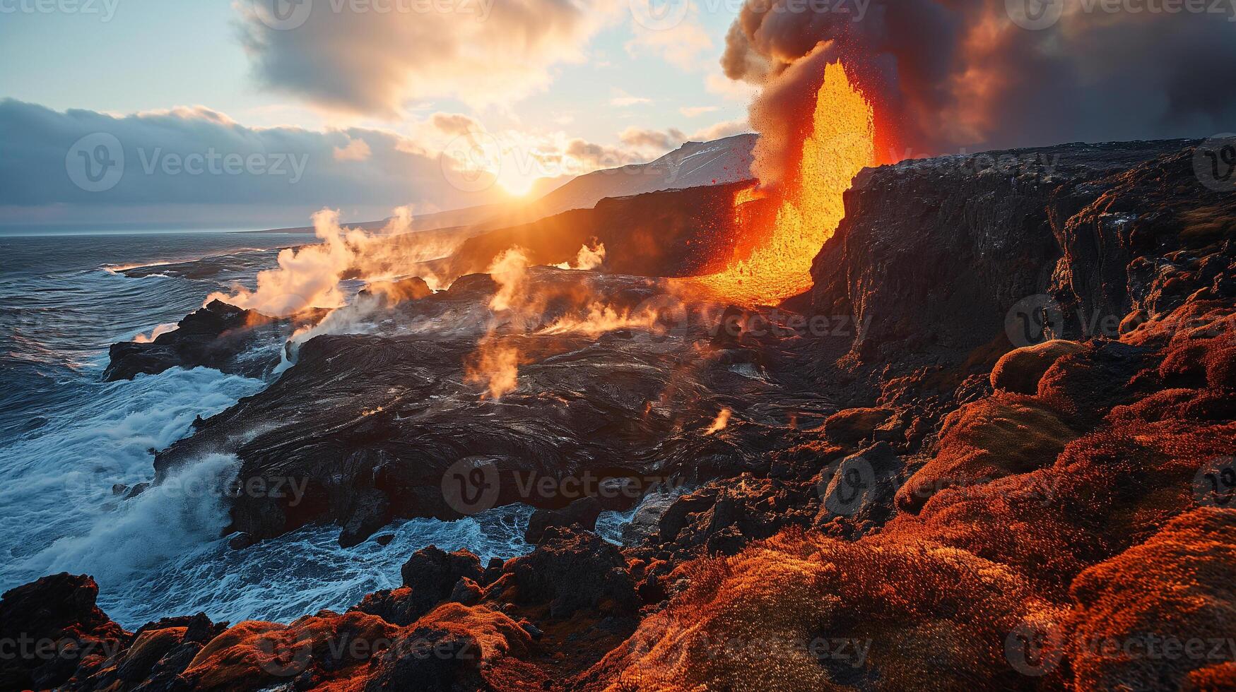 AI generated Apocalyptic vision of a volcano erupting photo