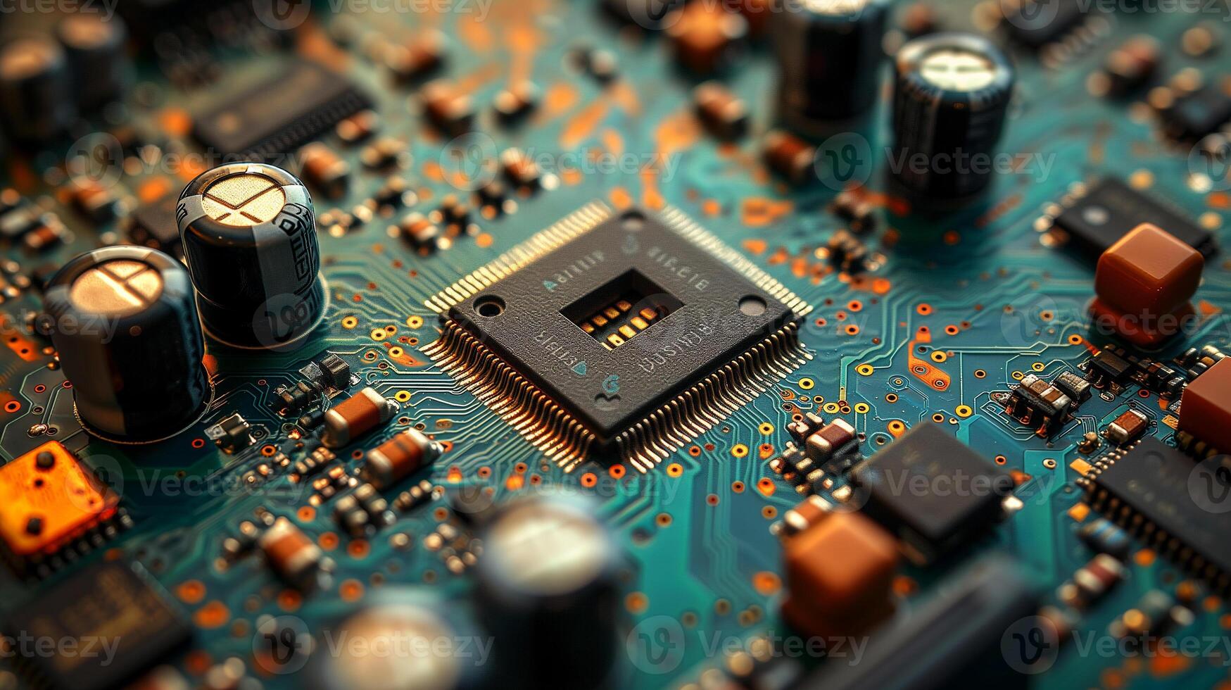 AI generated High-resolution, macro shot of a computer chip photo