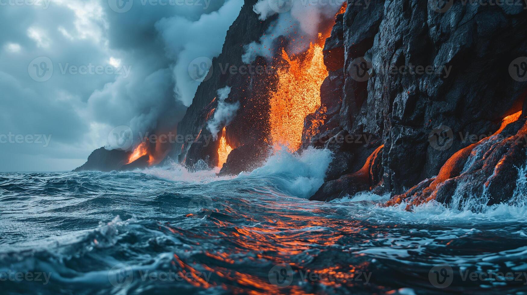 ai generado apocalíptico visión de un volcán en erupción foto