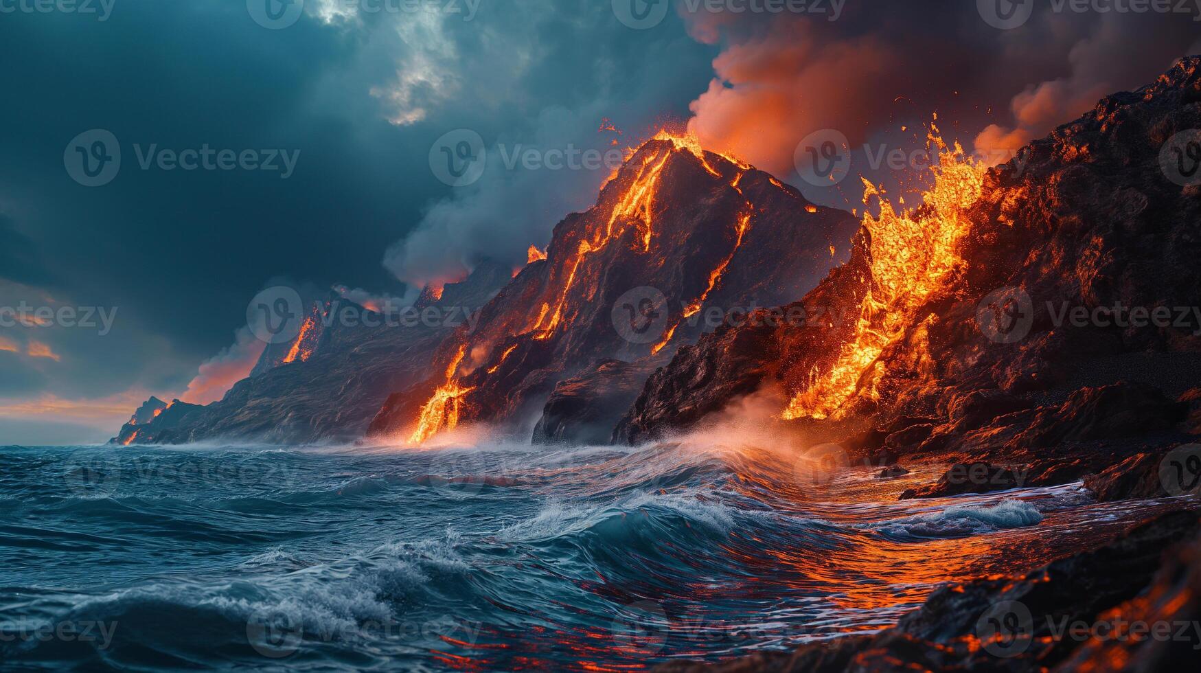 AI generated Apocalyptic vision of a volcano erupting photo