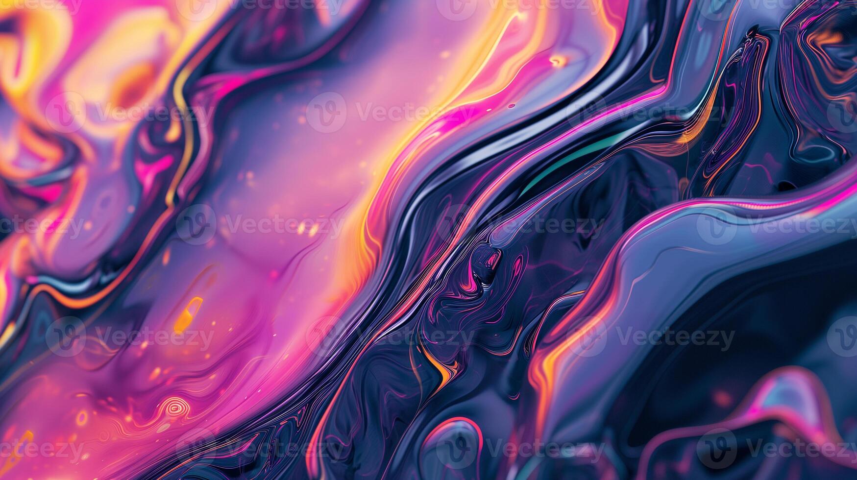 AI generated Abstract futuristic composition, fluid metallic shapes, iridescent color palette, dynamic asymmetrical layout. Incorporating cybernetic patterns, digital art style, glowing neon accents. photo