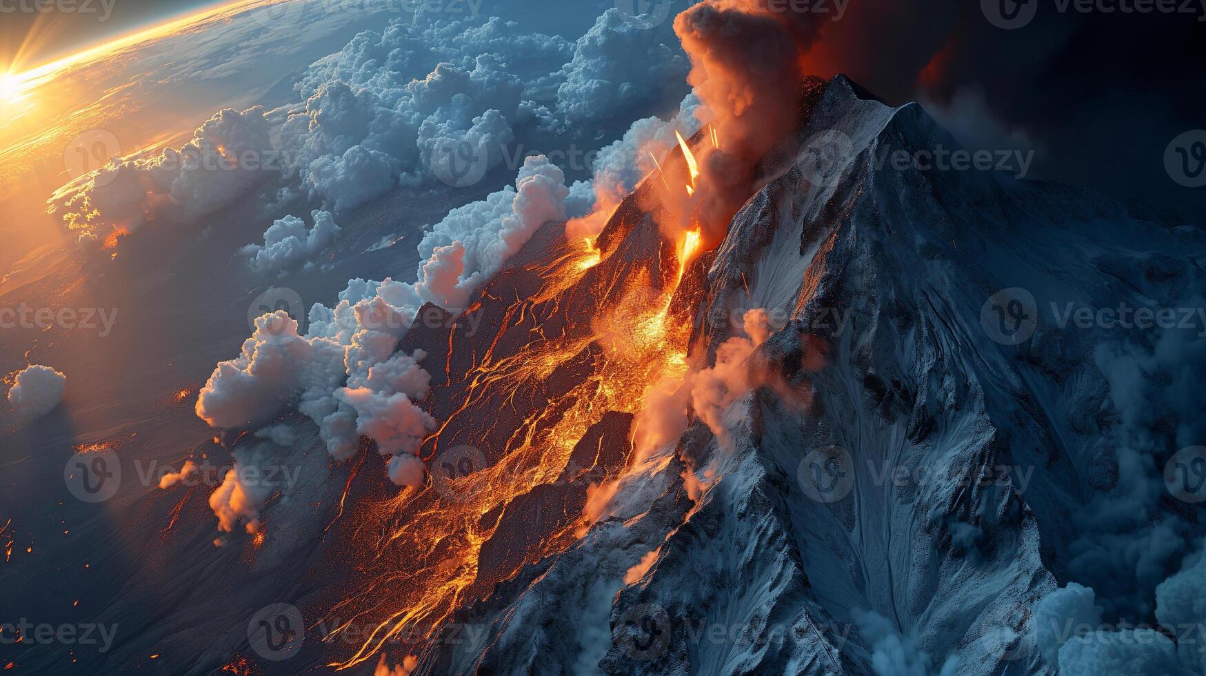 AI generated Apocalyptic vision of a volcano erupting photo