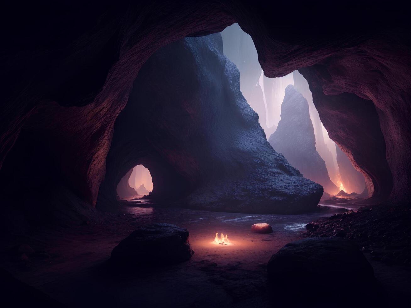 magic landscape inside cave, dark color, realistic photo,breath taking, sharp lense, professional photographic, 70mm lense, detail love, good quality,wallpaper, colorful, highly detailed photo