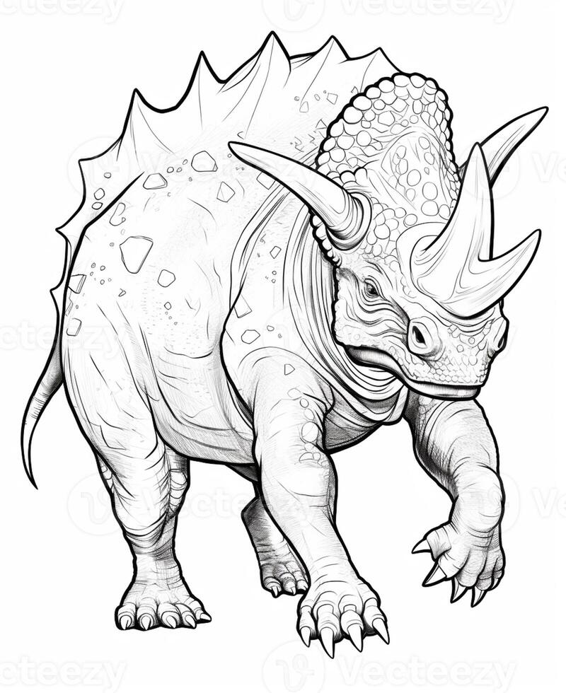 a drawing of a tricerasaurus with a large head and large horns. generative ai. photo