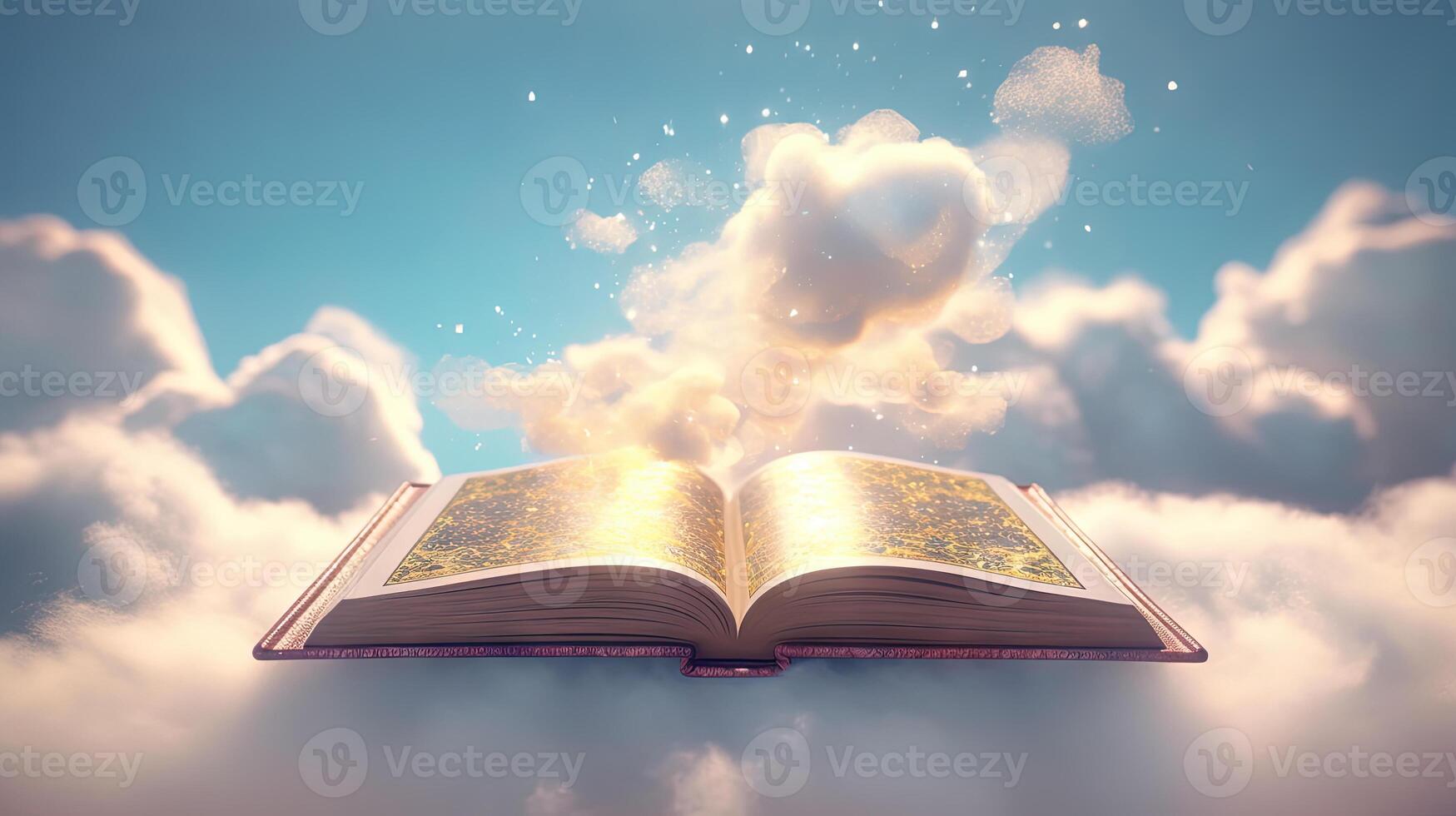Open book with wisdow and knownedge on the pages. Education or religion concept in literature. Generated AI. photo