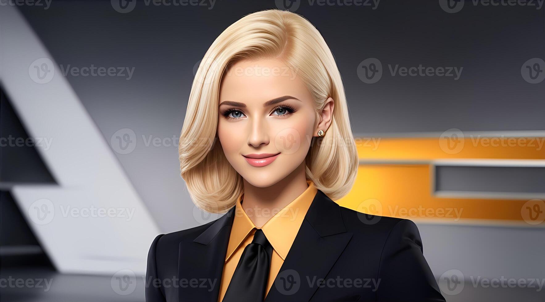 a photo of a tv news female presenter on a popular channel. live stream broadcast on television. AI Generative