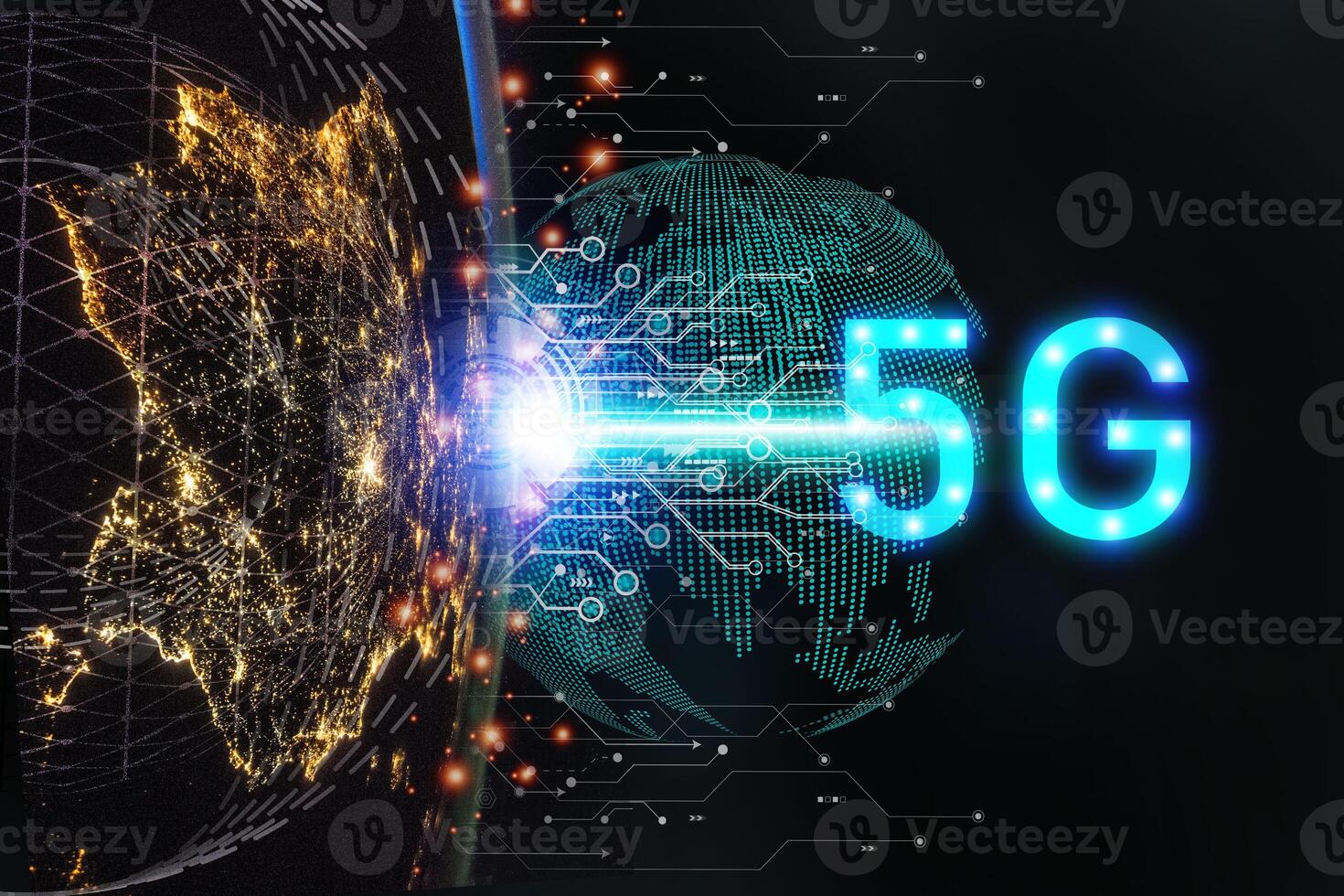 The concept 5G Data in the global network.social,telecommunication,earth.photo modern technology and communication concept.Elements of this image furnished by NASA. photo