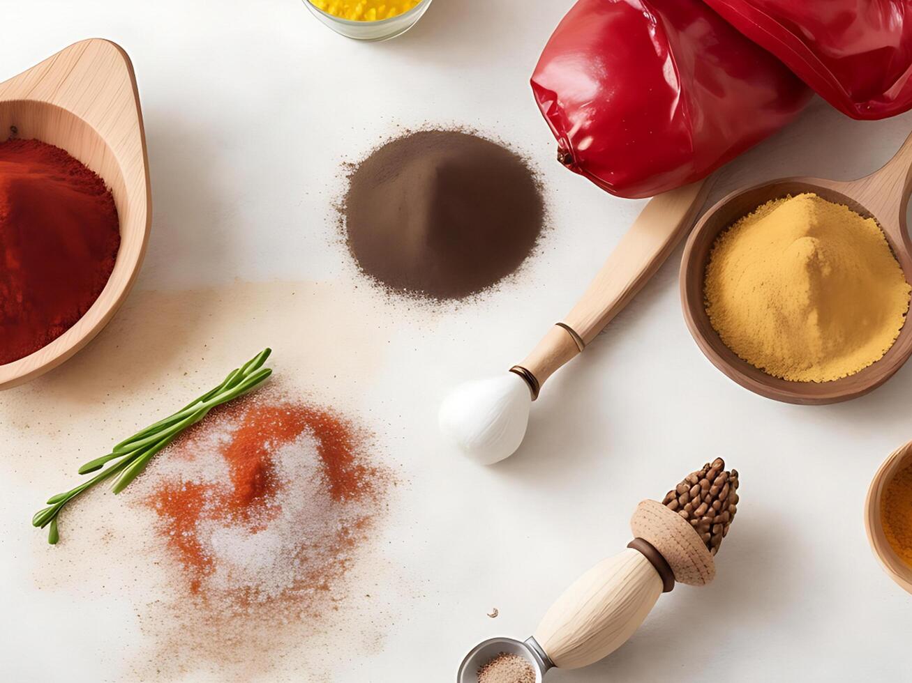 A list of essential cooking spices on the table with a light background photo