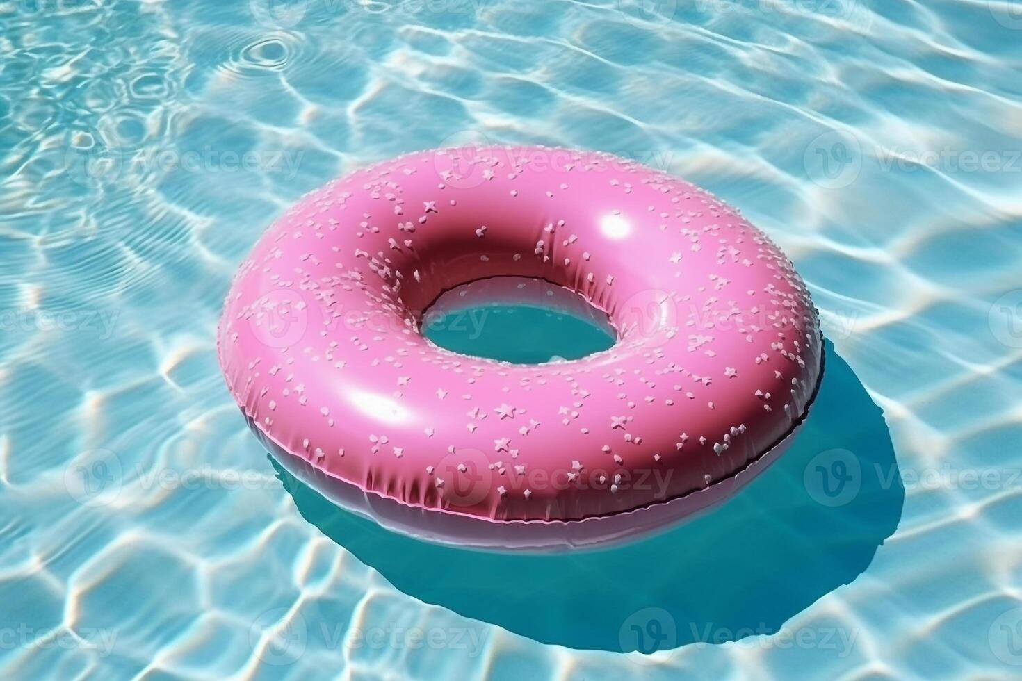 Rubber ring pink donut shaped float in a pool.Generative Ai. photo