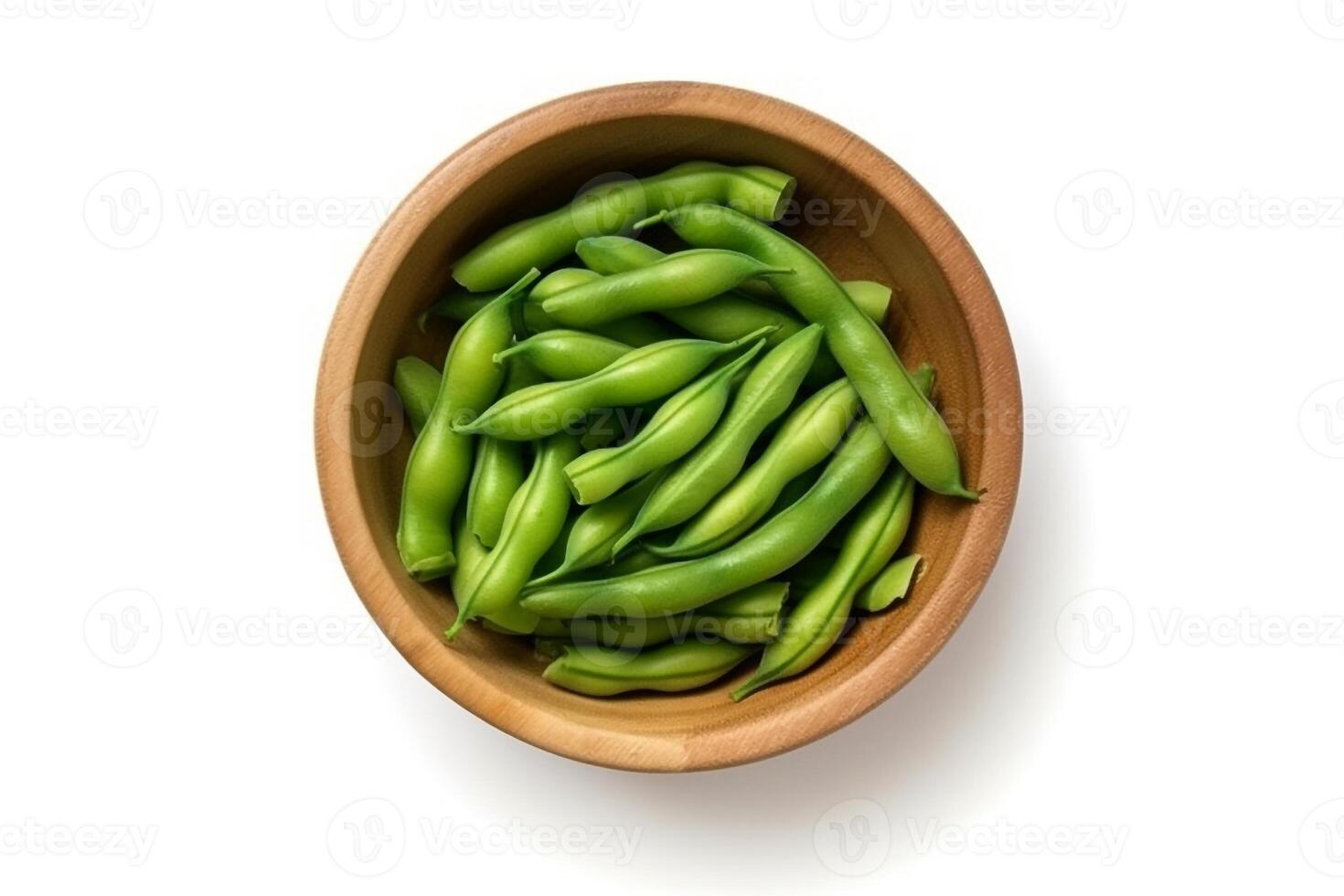 Longbeans in wooden bowl isolated on a white background.Generative Ai. photo