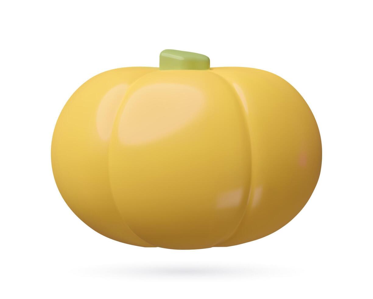 3D yellow Pumpkin icon. Cartoon plastic three dimensional autumn vector object isolated on white background.